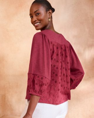 Mixed-Media Puff-Sleeve Knit Top | Garnet Hill