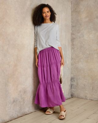EILEEN FISHER Washed-Silk Tiered Skirt | Garnet Hill